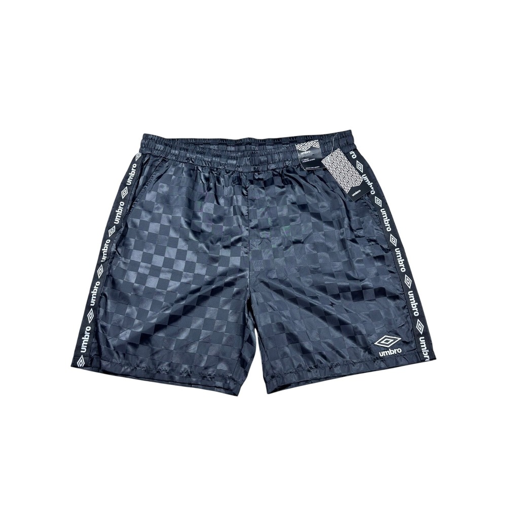 NEW Rare Umbro Men 7 Inch Jacquard Shorts Black Checkered Logo Tape Soccer Large